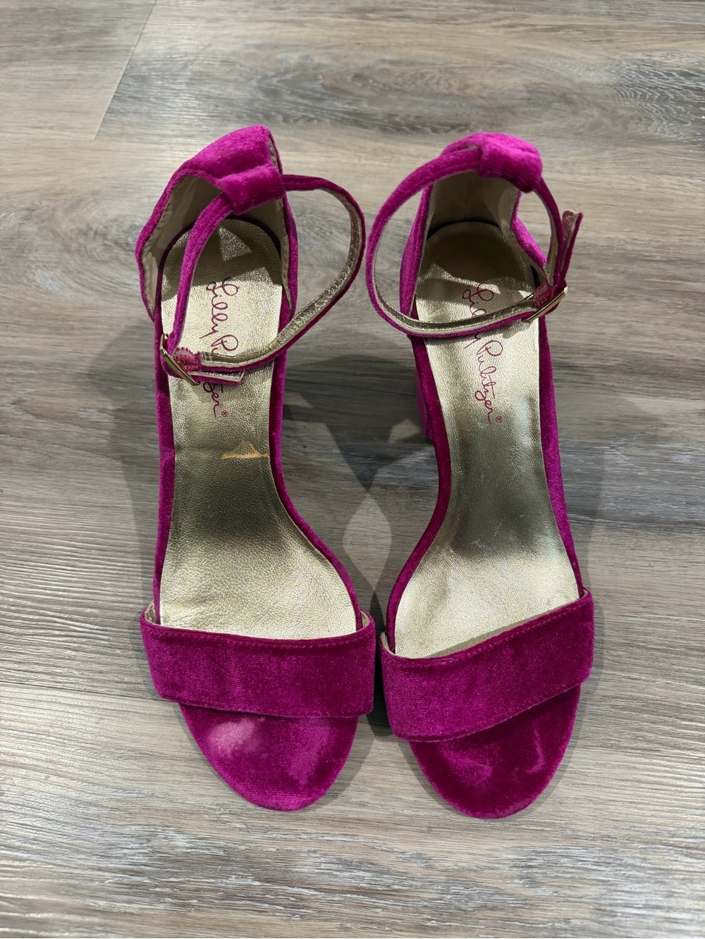 Lilly Pulitzer Fuchsia Velvet Block Heel Sandals